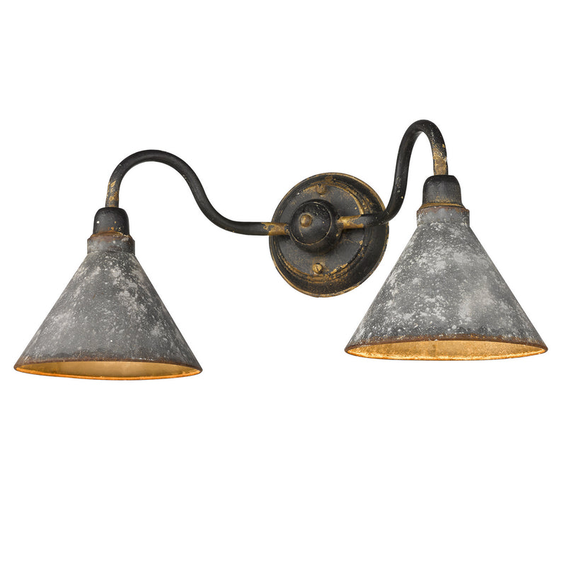 Jasper 2-Light Bath Vanity in Antique Black Iron with Galvanized Steel