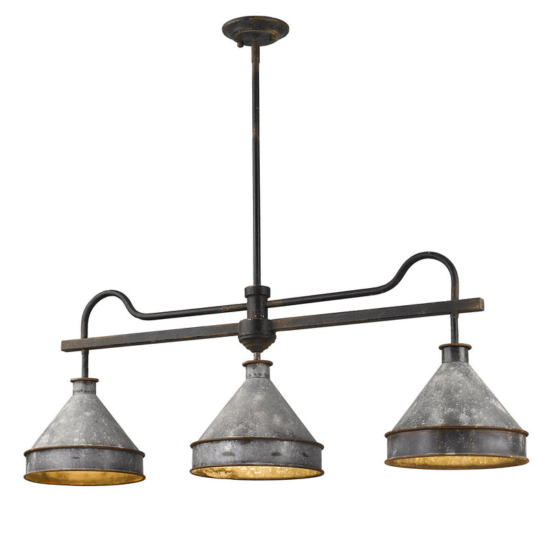 Jasper Linear Pendant in Antique Black Iron with Galvanized Steel