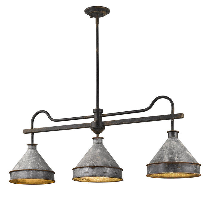 Jasper Linear Pendant in Antique Black Iron with Galvanized Steel