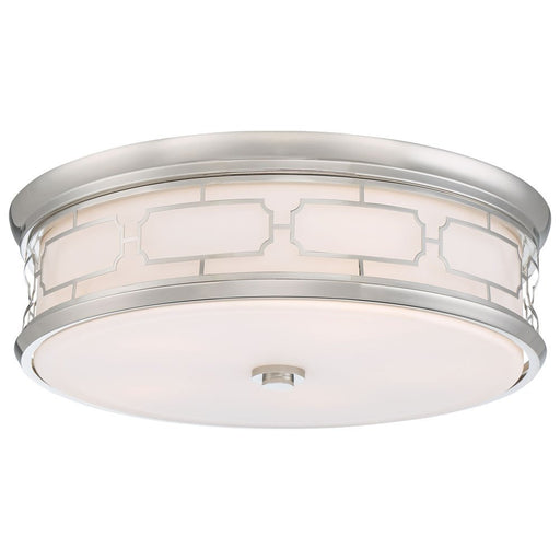 20" White Glass LED Drum Flush Mount in Polished Nickel