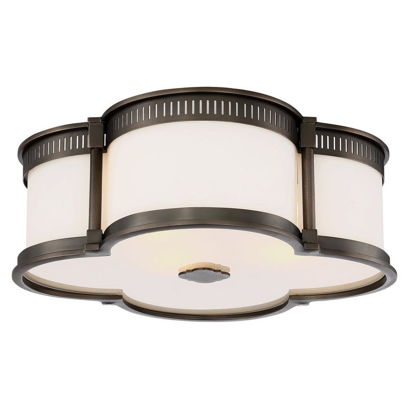 16" Etched Glass LED Drum Flush Mount in Harvard Court Bronze