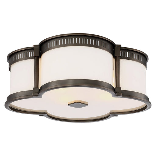 16" Etched Glass LED Drum Flush Mount in Harvard Court Bronze