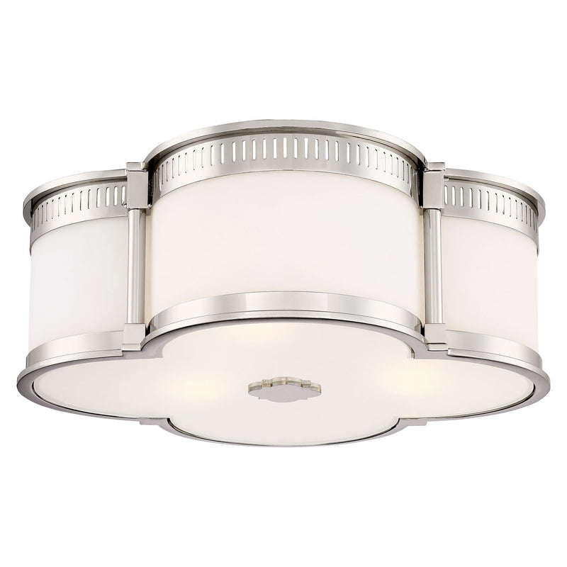 16" Etched Glass LED Drum Flush Mount in Polished Nickel