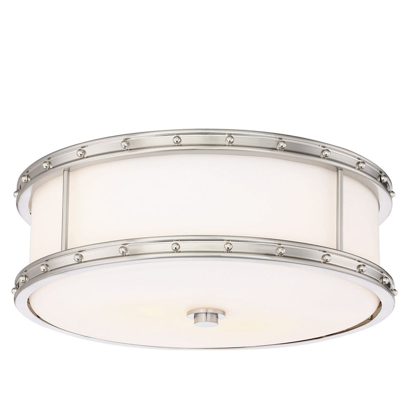 15.5" Etched Opal LED Drum Flush Mount in Brush Nickel