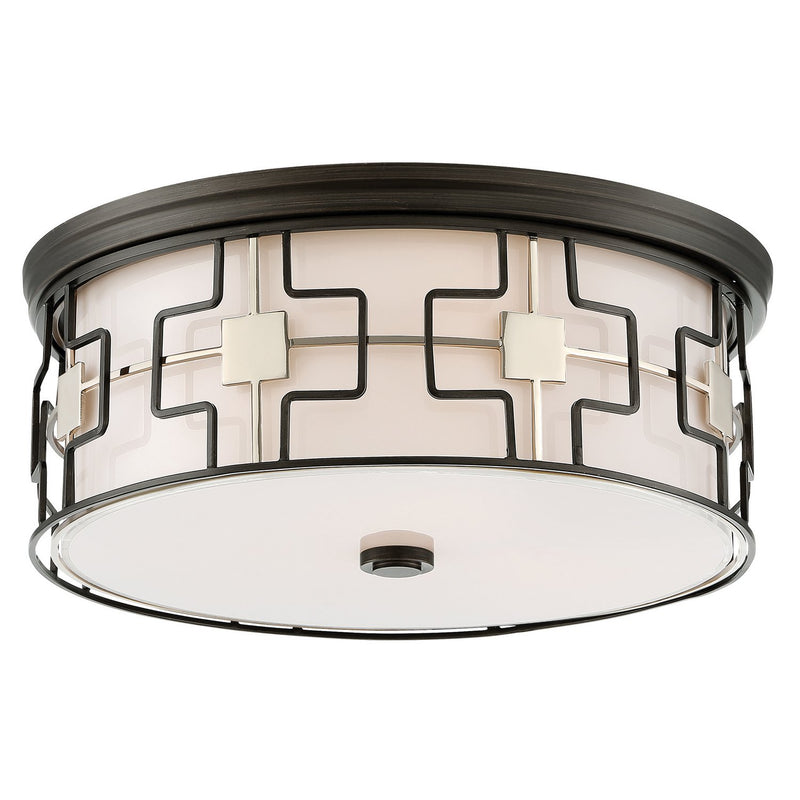 16" Caged LED Drum Flush Mount in Dark Gray w/Polished Nickel