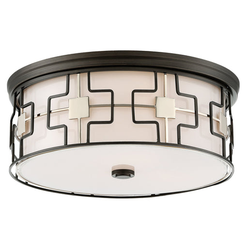 16" Caged LED Drum Flush Mount in Dark Gray w/Polished Nickel