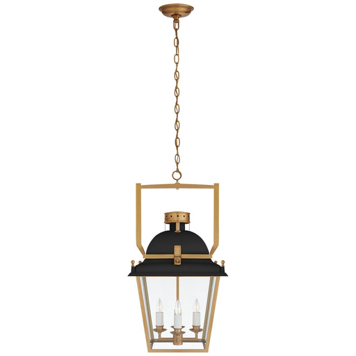 Coventry Four Light Lantern in Matte Black and Antique-Burnished Brass