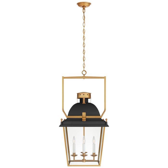 Coventry Four Light Lantern in Matte Black and Antique-Burnished Brass