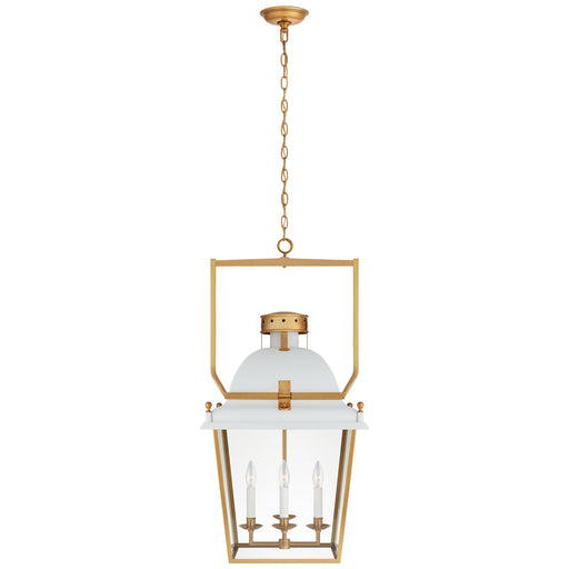 Coventry Four Light Lantern in Matte White and Antique-Burnished Brass