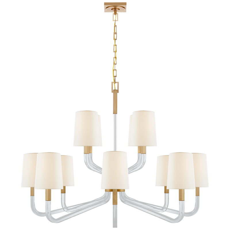Reagan 12 Light Chandelier in Antique-Burnished Brass and Crystal