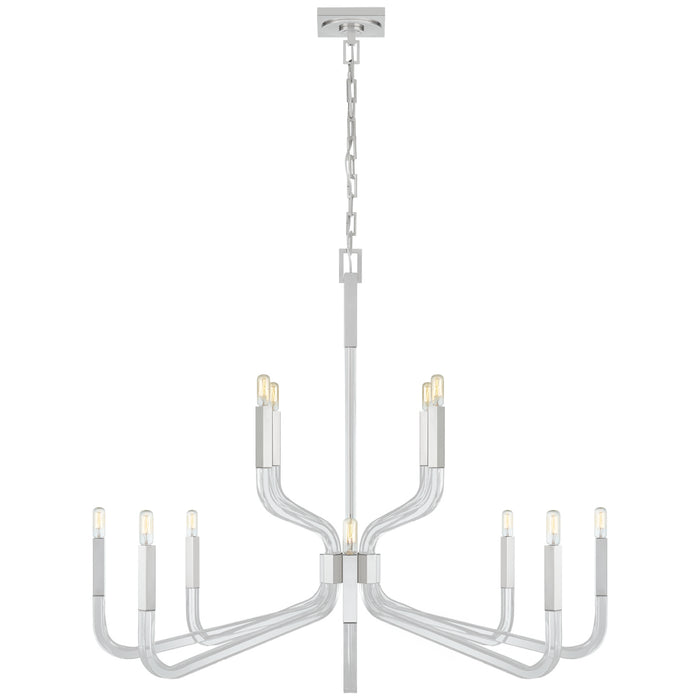 Reagan 12 Light Chandelier in Polished Nickel and Crystal