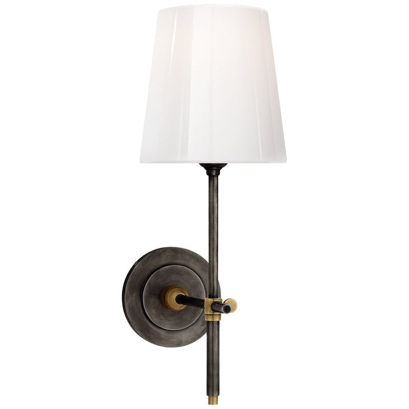 Bryant 14.5" White Glass Bath Sconce in Bronze and Hand-Rubbed Antique Brass