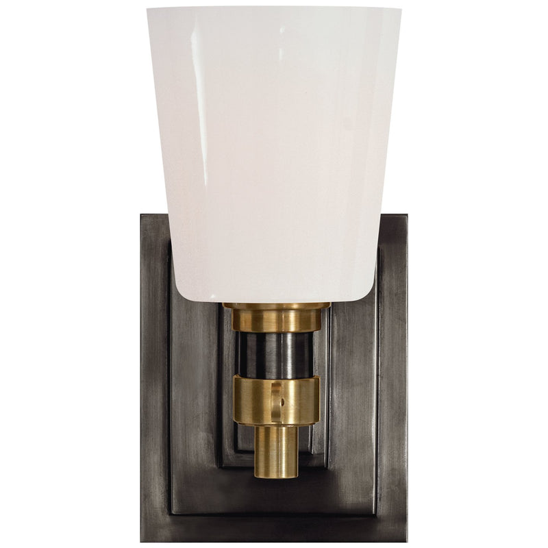 Bryant Single Bath Sconce in Bronze and Hand-Rubbed Antique Brass