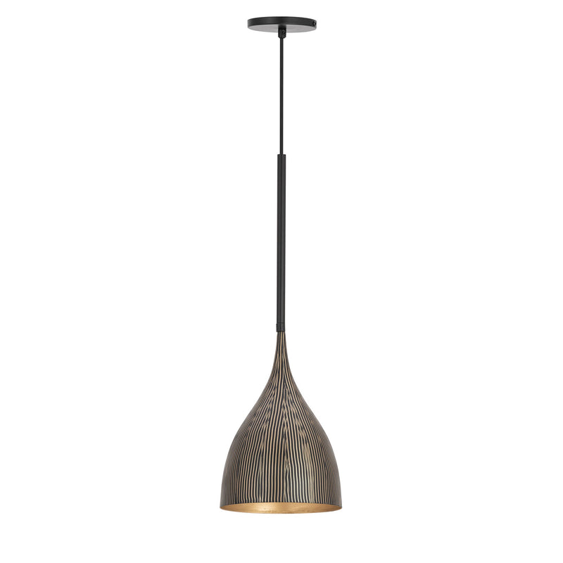 Fleur 1 Light Mini Pendant in Black / Gold