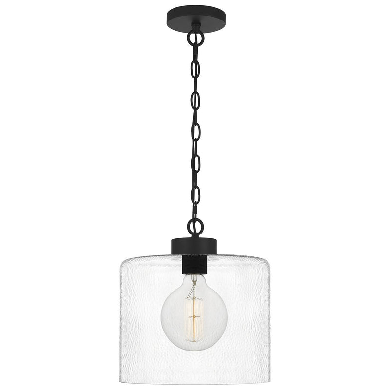 Abner Hammered Glass Pendant in Matte Black