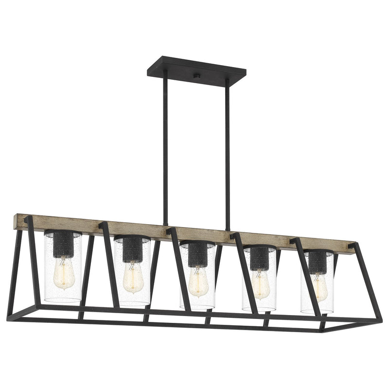 Brockton 5-Light Seeded Glass Linear Pendant in Grey Ash