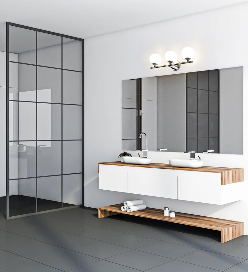 Neoma 3 Light 21.75" Vanity in Chrome in a room setting