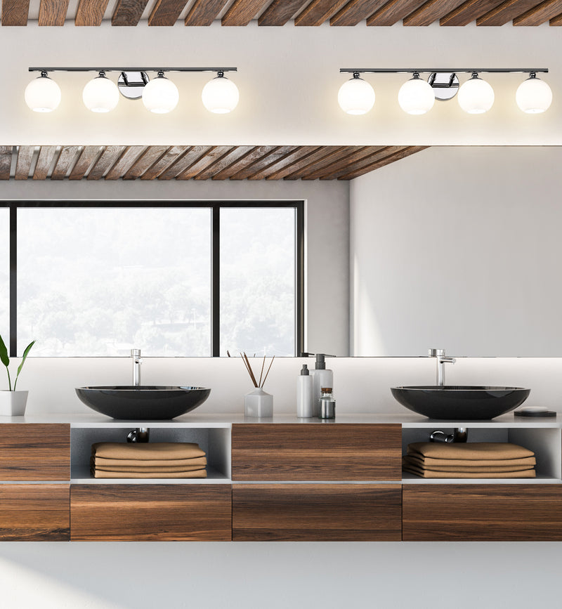 Neoma 4 Light 30" Vanity in Chrome in a room setting