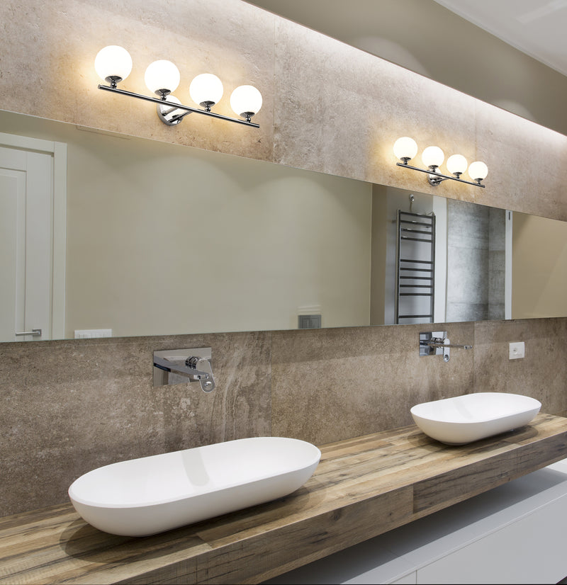 Neoma 4 Light 30" Vanity in Chrome in a room setting