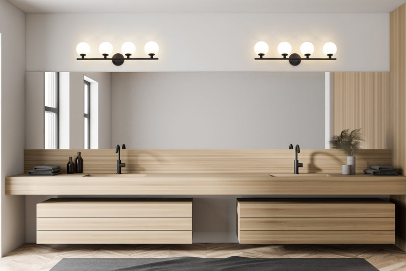 Neoma 4 Light 30" Vanity in Matte Black in a room setting