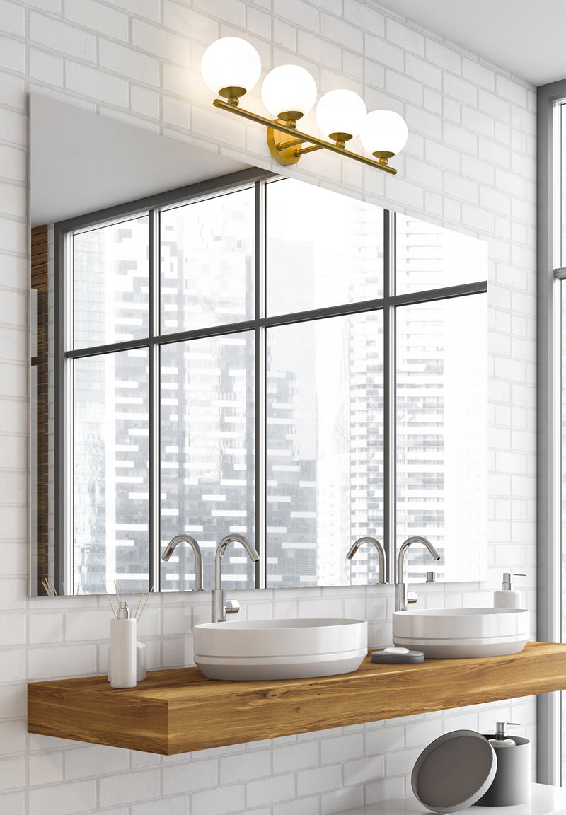 Neoma 4 Light 30" Vanity in Modern Gold in a room setting