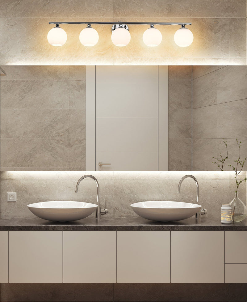 Neoma 5 Light 38.25" Vanity in Chrome in a room setting