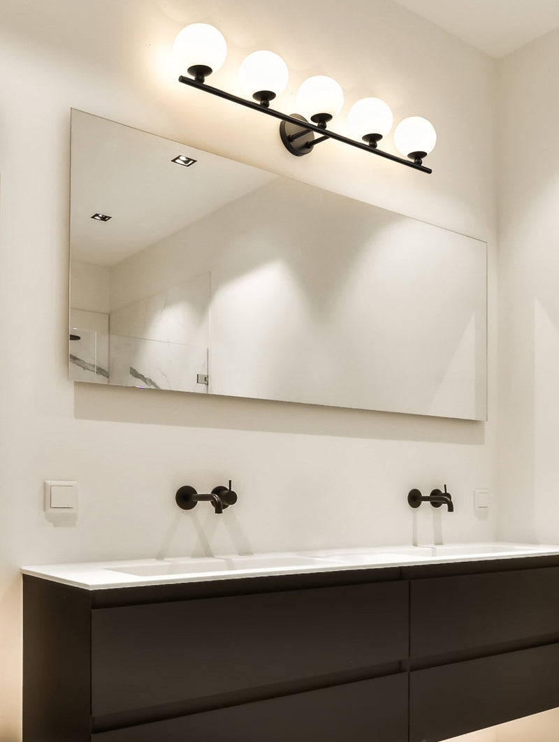 Neoma 5 Light 38.25" Vanity in Matte Black in a room setting