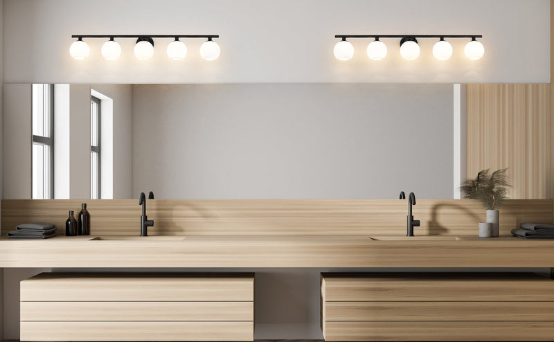 Neoma 5 Light 38.25" Vanity in Matte Black in a room setting