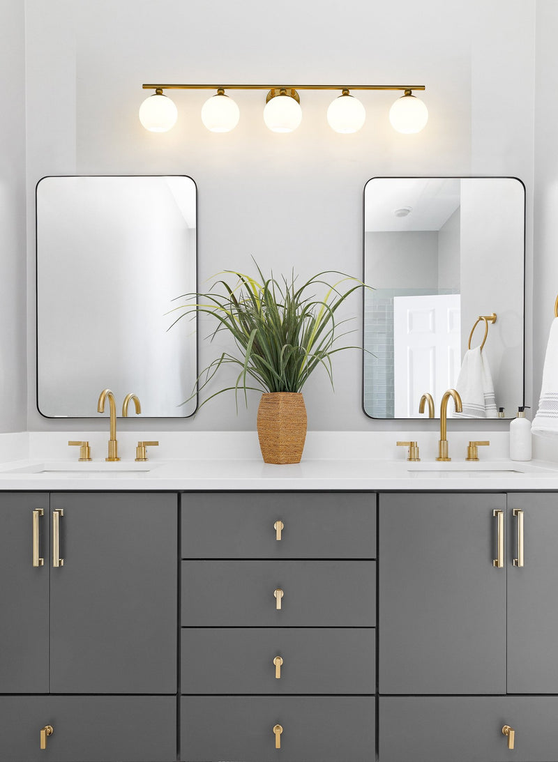 Neoma 5 Light 38.25" Vanity in Modern Gold in a room setting