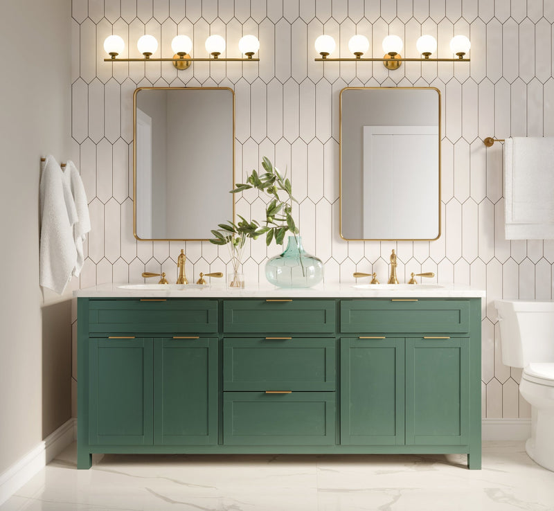 Neoma 5 Light 38.25" Vanity in Modern Gold in a room setting