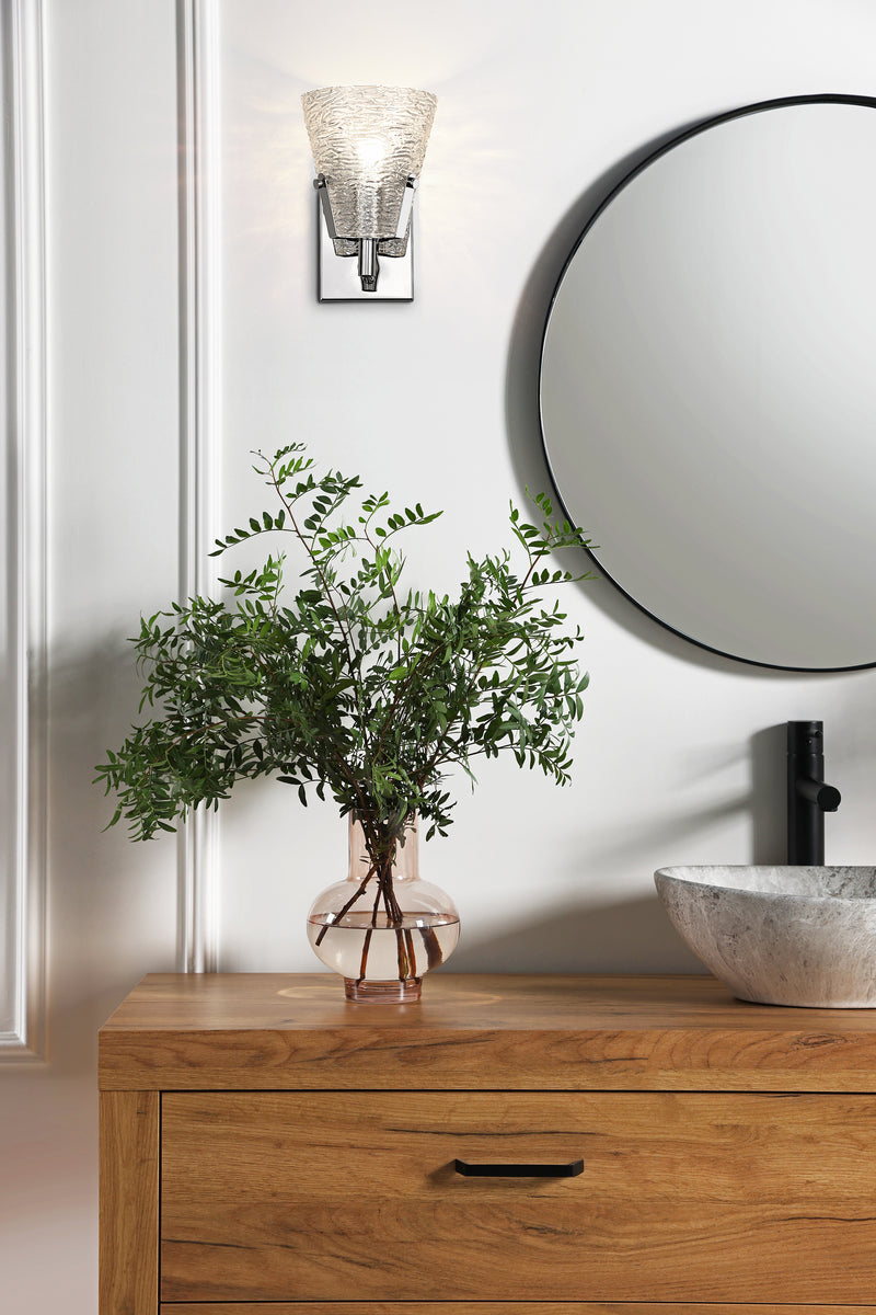 Analia 1 Light 6.5" Wall Sconce in Chrome in a room setting