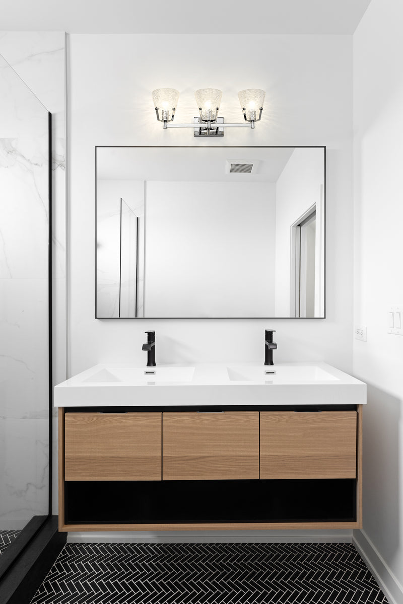 Analia 3 Light 26.25" Vanity in Chrome in a room setting