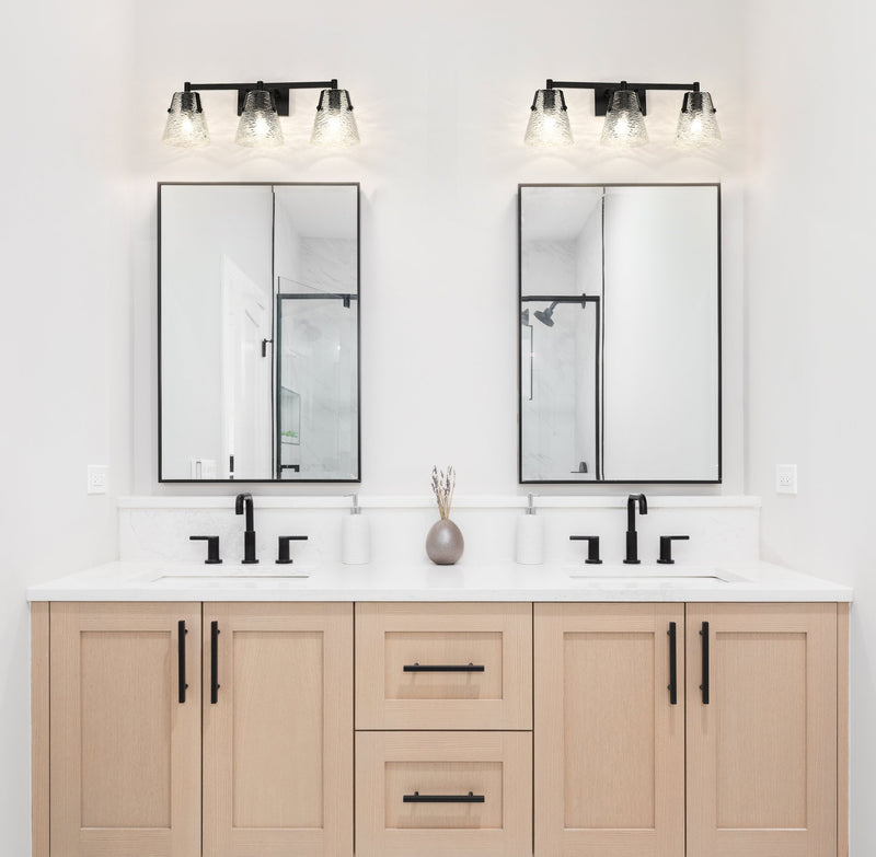 Analia 3 Light 26.25" Vanity in Matte Black in a room setting