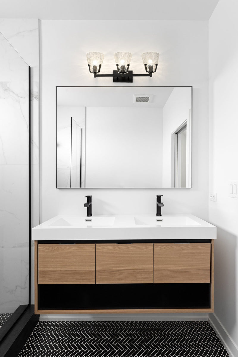 Analia 3 Light 26.25" Vanity in Matte Black in a room setting