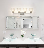 Analia 4 Light 36" Vanity in Brushed Nickel in a room setting