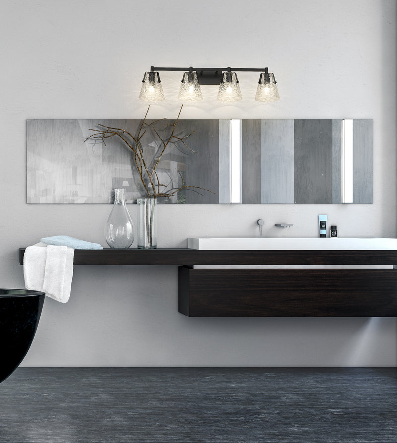 Analia 4 Light 36" Vanity in Matte Black in a room setting