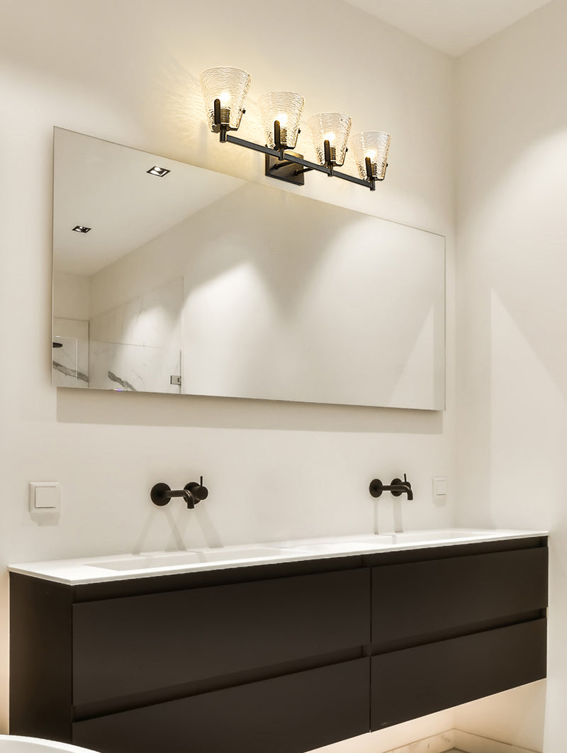 Analia 4 Light 36" Vanity in Matte Black in a room setting