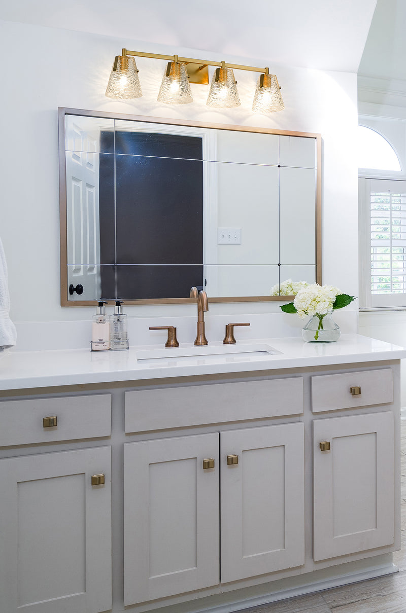 Analia 4 Light 36" Vanity in Modern Gold in a room setting