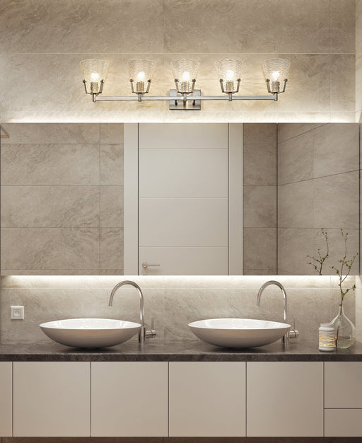 Analia 5 Light 45.75" Vanity in Brushed Nickel in a room setting