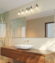 Analia 5 Light 45.75" Vanity in Brushed Nickel in a room setting