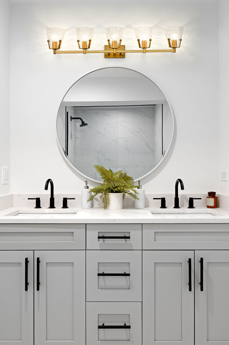 Analia 5 Light 45.75" Vanity in Modern Gold in a room setting