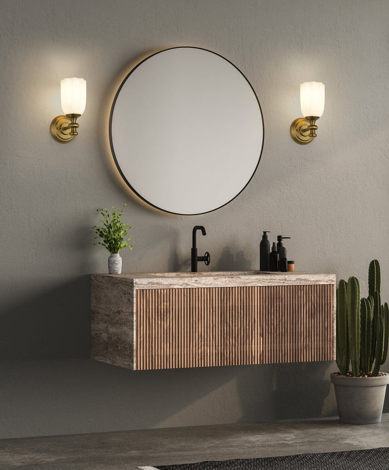 Orion 1 Light 4.75" Wall Sconce in Modern Gold in a room setting