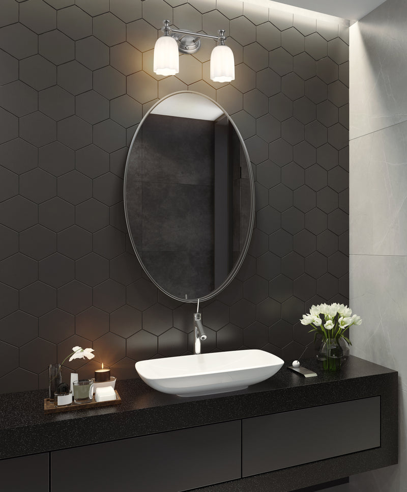 Orion 2 Light 13.75" Vanity in Brushed Nickel in a room setting
