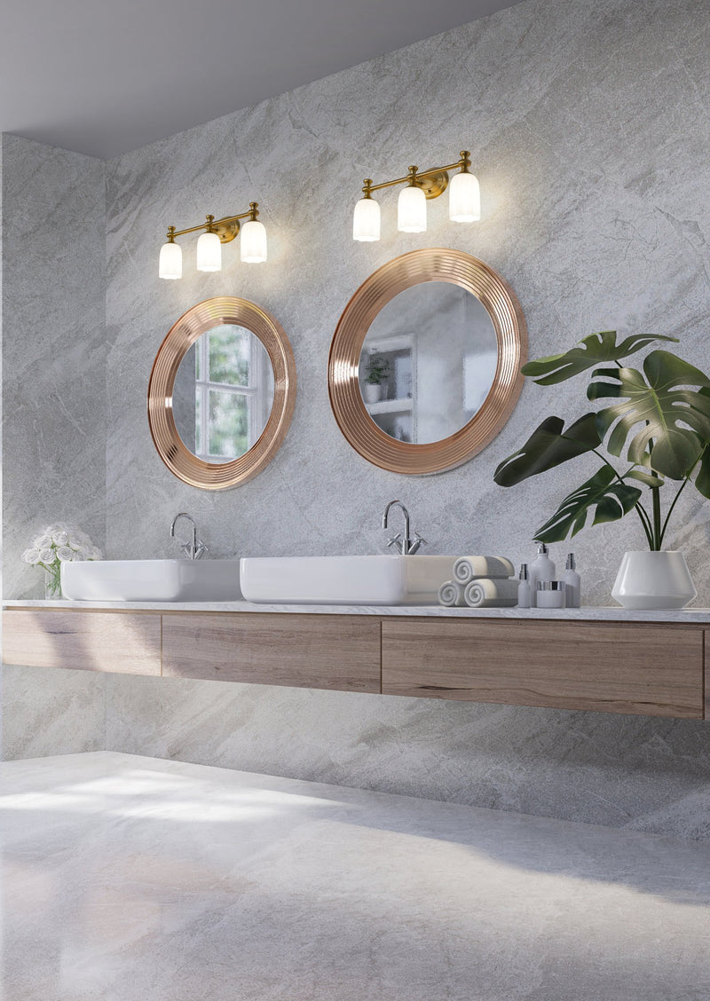 Orion 3 Light 22" Vanity in Modern Gold in a room setting