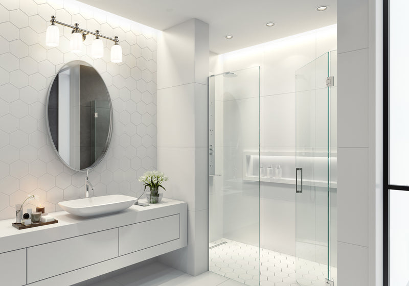 Orion 4 Light 31.25" Vanity in Brushed Nickel in a room setting
