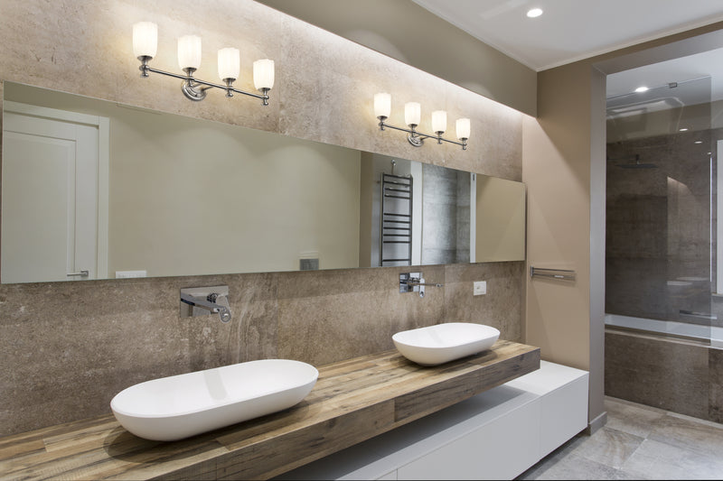 Orion 4 Light 31.25" Vanity in Brushed Nickel in a room setting