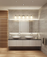 Orion 5 Light 40.25" Vanity in Brushed Nickel in a room setting