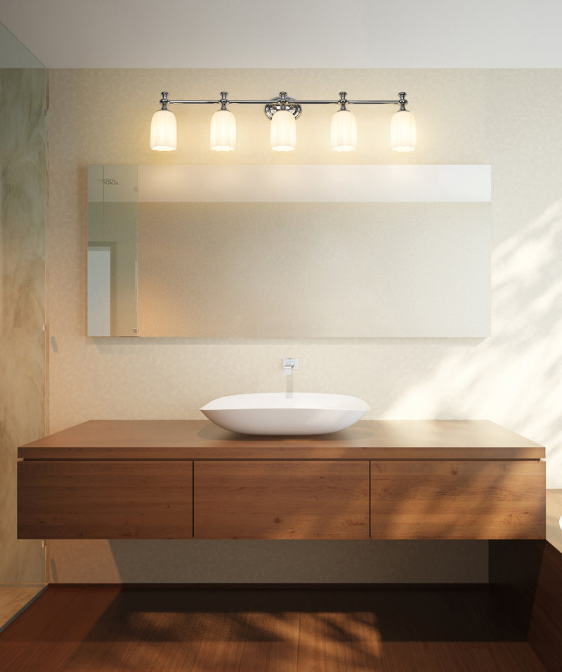 Orion 5 Light 40.25" Vanity in Chrome in a room setting