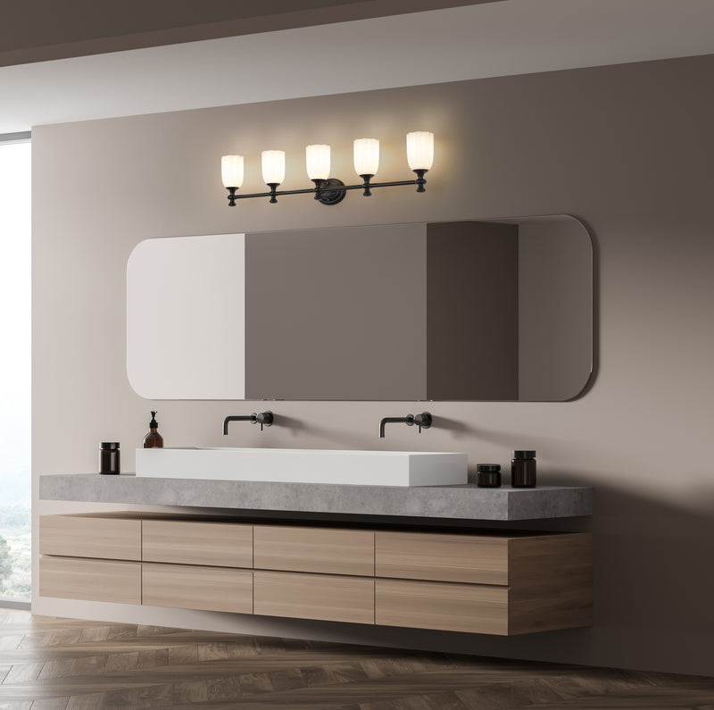 Orion 5 Light 40.25" Vanity in Matte Black in a room setting