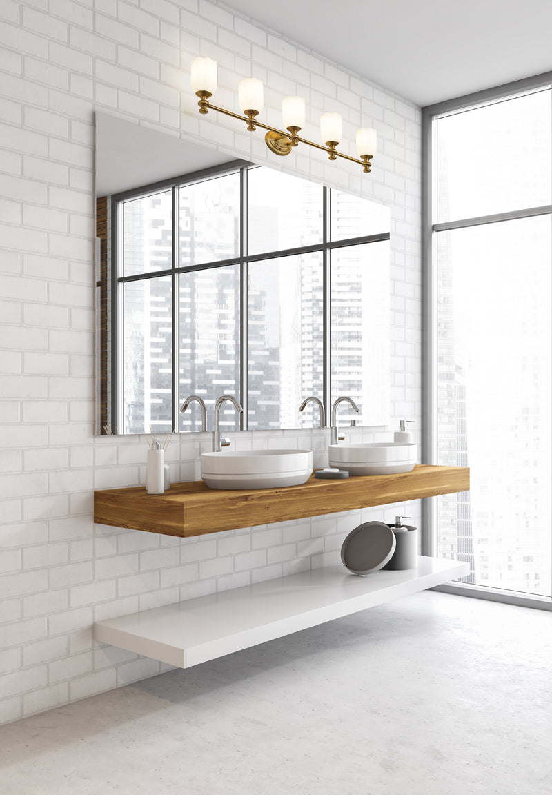 Orion 5 Light 40.25" Vanity in Modern Gold in a room setting